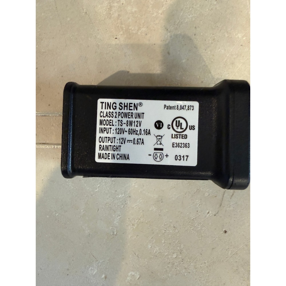 Ting Shen TS-8W12V Class 2 Power Unit 12V 0.67A Raintight AC Adapter Black
